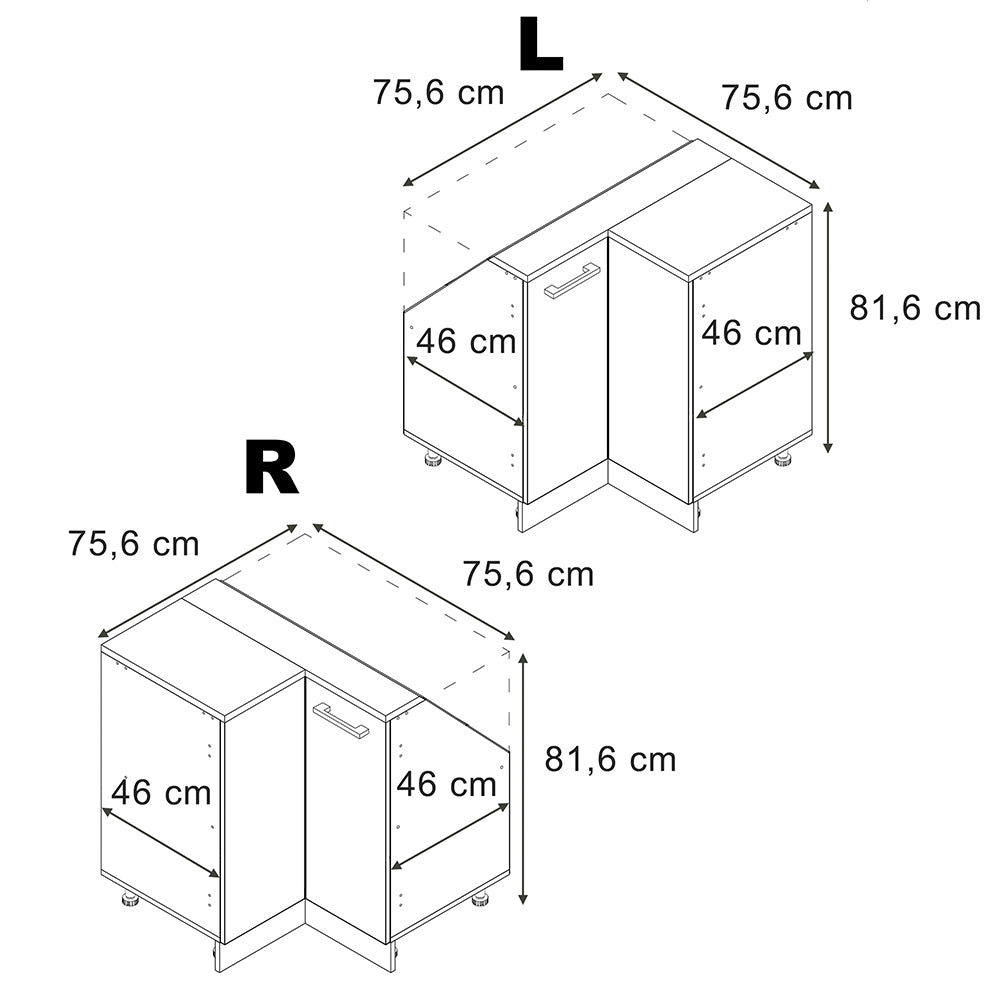 Vicco Mobile sottotetto Mobile angolare Nero cemento/bianco 75.6 x 81.6 cm con 1 porta