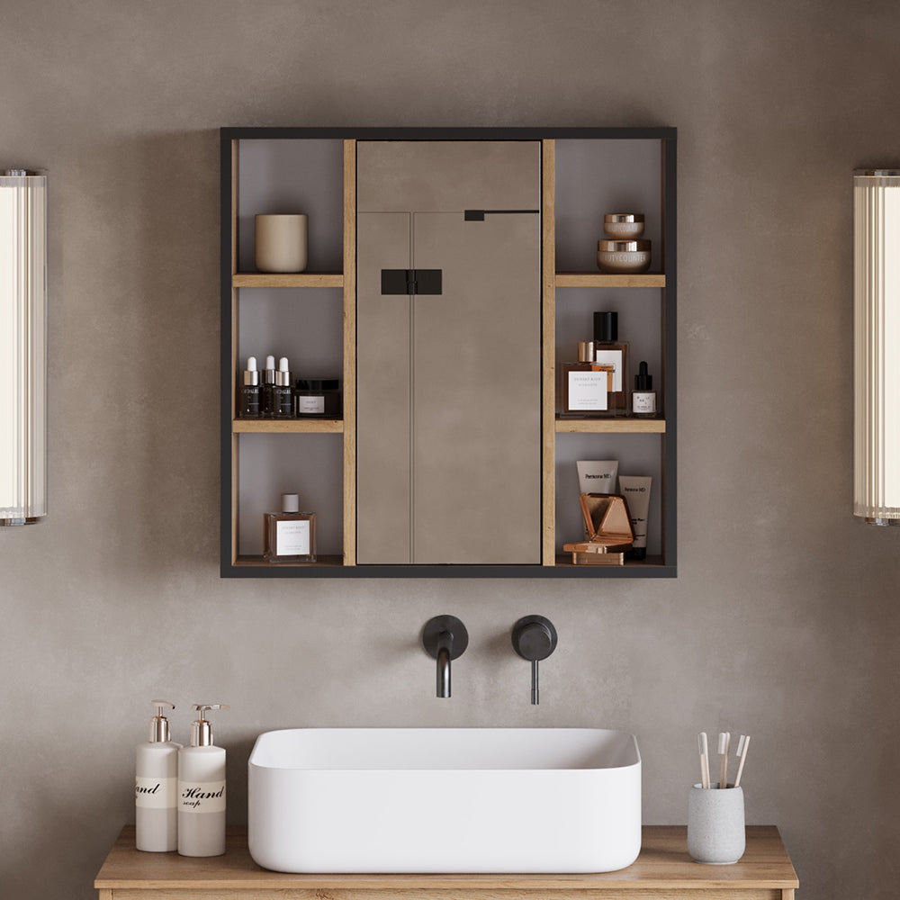 Vicco Specchio contenitore bagno Quercia dorata 60 x 59.2 cm Con ripiani e porta a specchio
