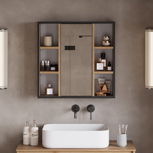 Vicco Specchio contenitore bagno Quercia dorata 60 x 59.2 cm Con ripiani e porta a specchio