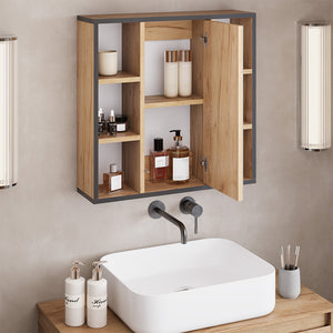 Vicco Specchio contenitore bagno Quercia dorata 60 x 59.2 cm Con ripiani e porta a specchio
