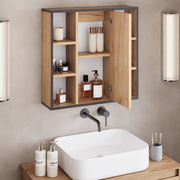 Vicco Specchio contenitore bagno Quercia dorata 60 x 59.2 cm Con ripiani e porta a specchio