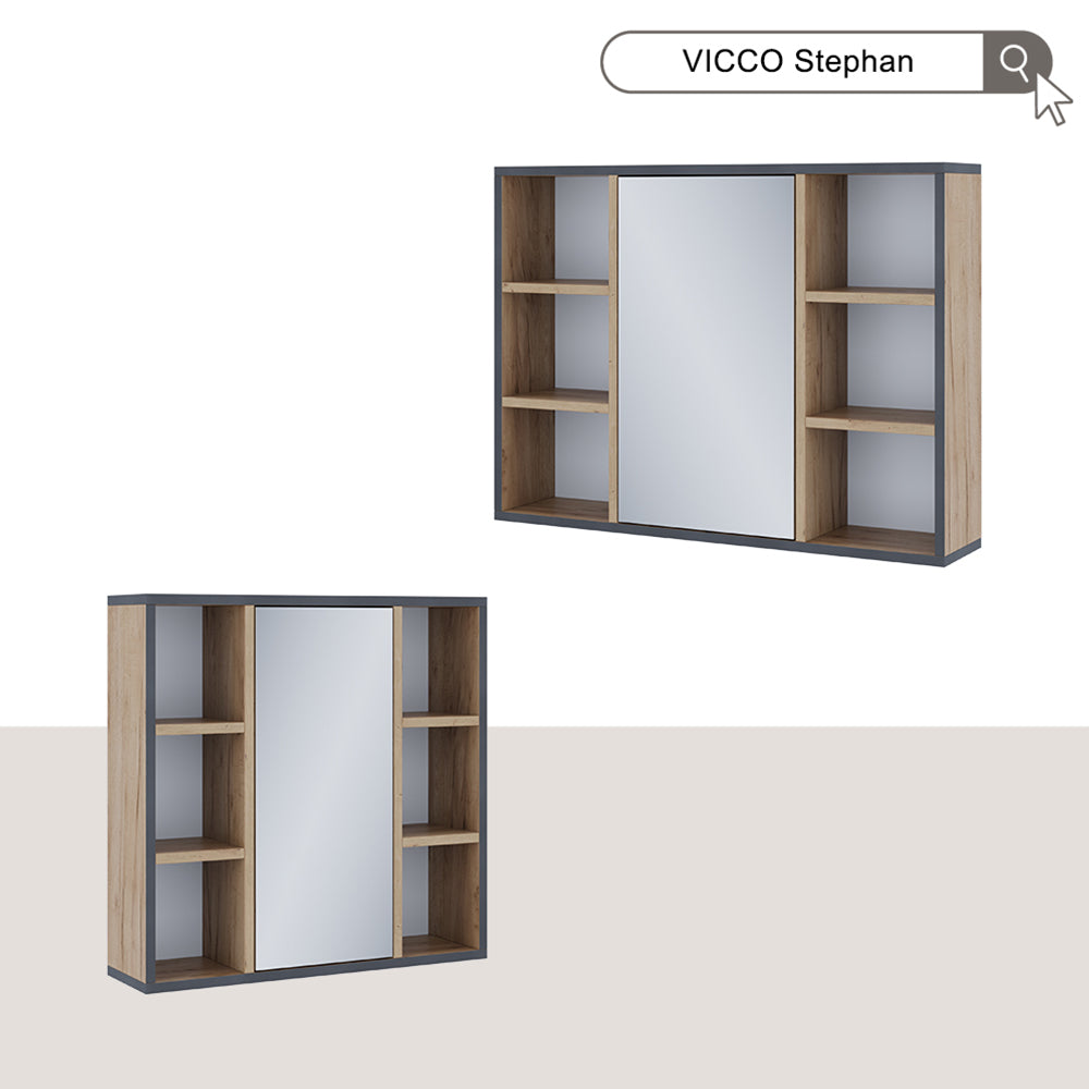 Vicco Specchio contenitore bagno Quercia dorata 60 x 59.2 cm Con ripiani e porta a specchio