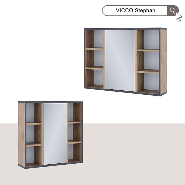Vicco Specchio contenitore bagno Quercia dorata 60 x 59.2 cm Con ripiani e porta a specchio