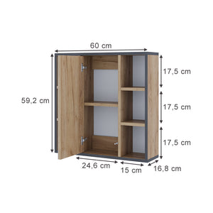 Vicco Specchio contenitore bagno Quercia dorata 60 x 59.2 cm Con ripiani e porta a specchio