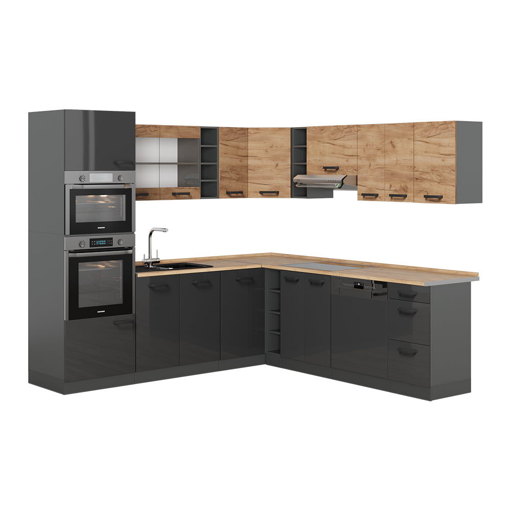 Vicco Cucina angolare completa Quercia dorata/antracite 247 x 60 cm mobili bicolore, PT Rovere