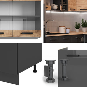 Vicco Cucina angolare completa Quercia dorata/antracite 247 x 60 cm mobili bicolore, PT Rovere