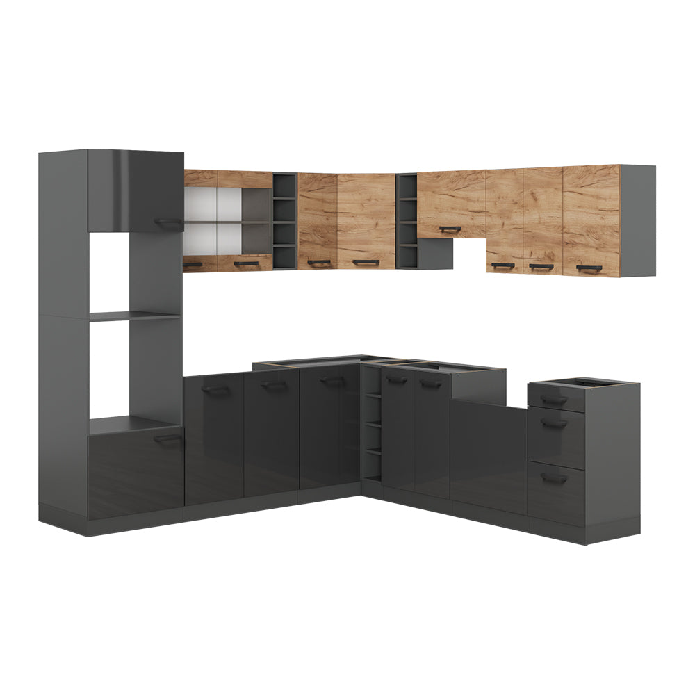Vicco Cucina angolare completa Quercia dorata/antracite 247 x 60 cm mobili bicolore, PT Rovere