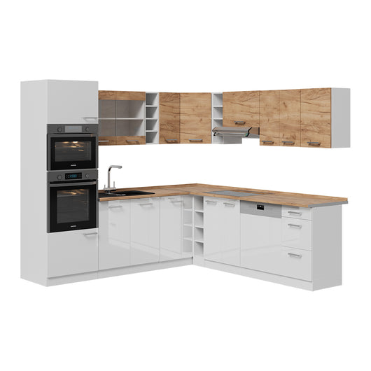 Vicco Cucina angolare completa Quercia dorata/bianco 247 x 60 cm mobili bicolore, PT Rovere