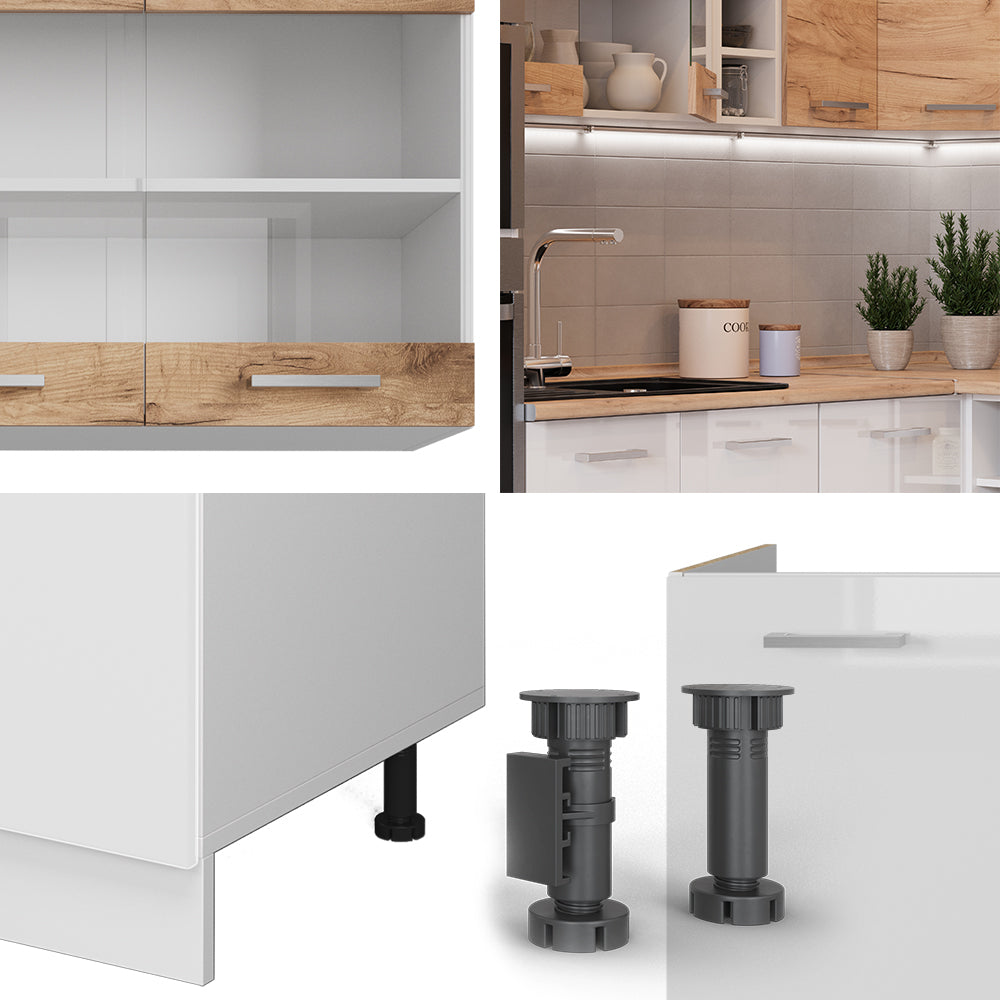 Vicco Cucina angolare completa Quercia dorata/bianco 247 x 60 cm mobili bicolore, PT Rovere