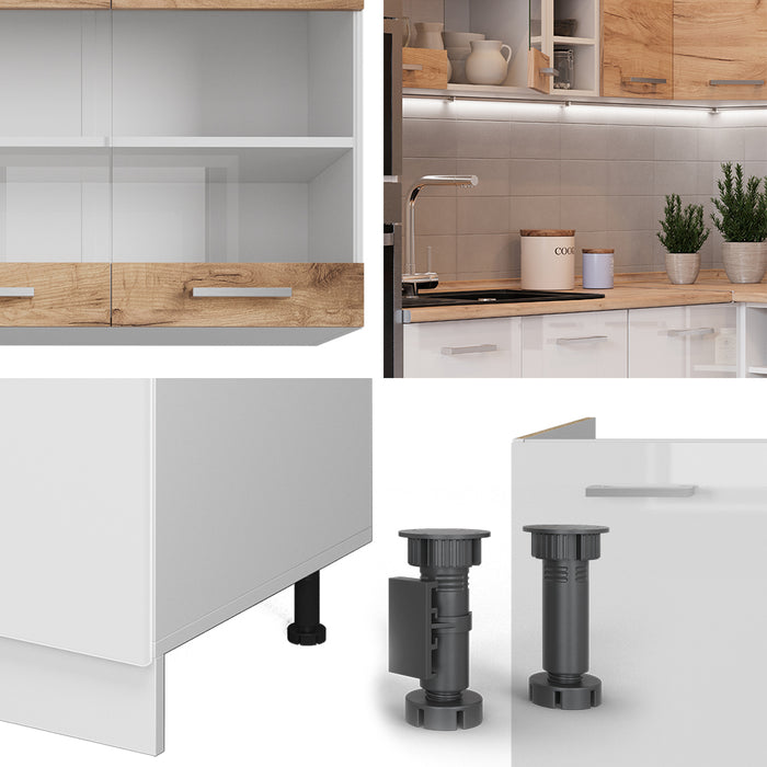 Vicco Cucina angolare completa Quercia dorata/bianco 247 x 60 cm mobili bicolore, PT Rovere