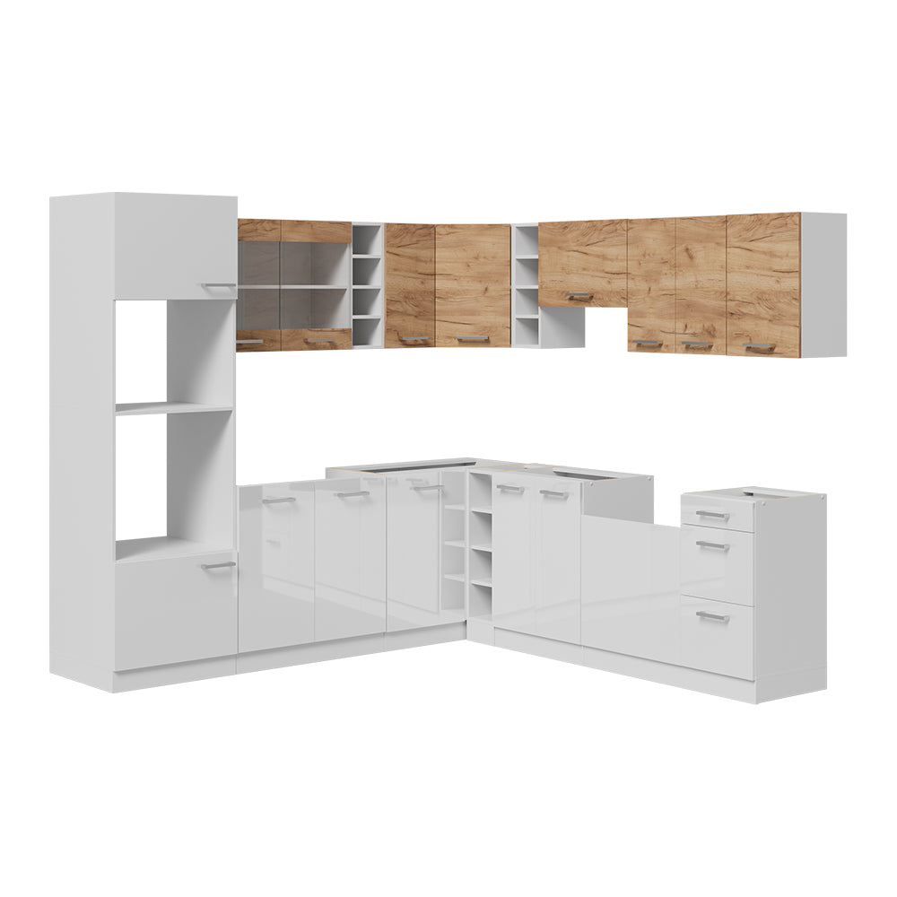 Vicco Cucina angolare completa Quercia dorata/bianco 247 x 60 cm mobili bicolore, PT Rovere