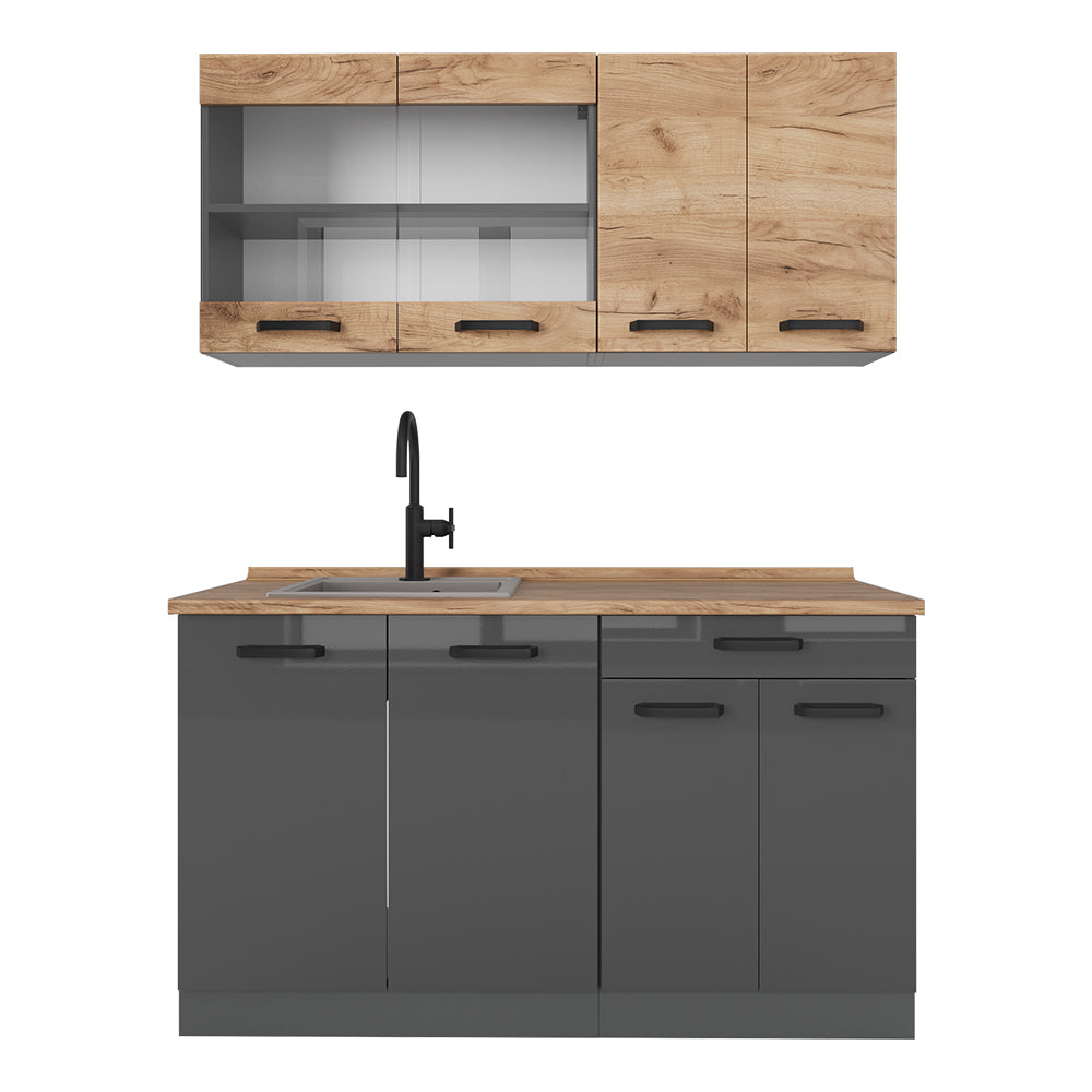 Vicco Cucina monoblocco Quercia dorata/antracite 140 cm mobili bicolore, PT Rovere