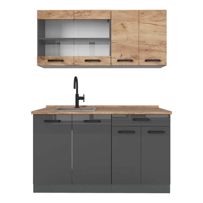 Vicco Cucina monoblocco Quercia dorata/antracite 140 cm mobili bicolore, PT Rovere
