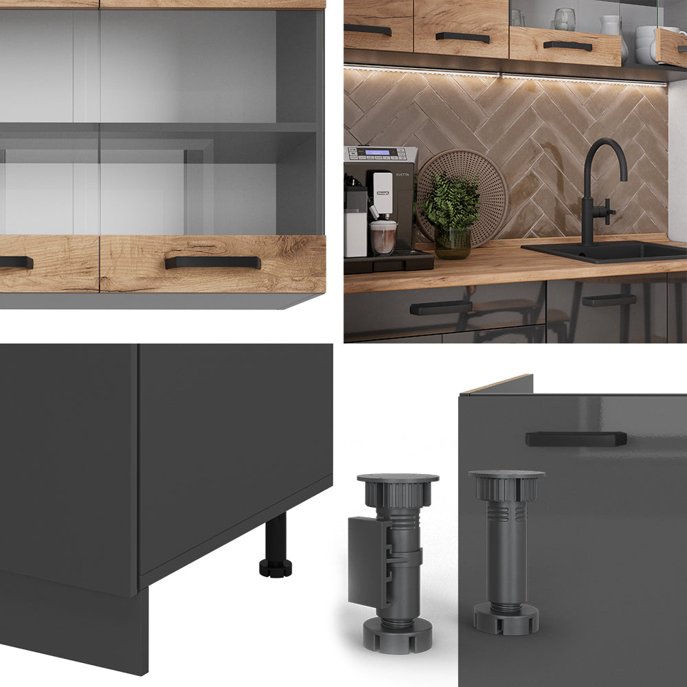 Vicco Cucina monoblocco Quercia dorata/antracite 140 cm mobili bicolore, PT Rovere