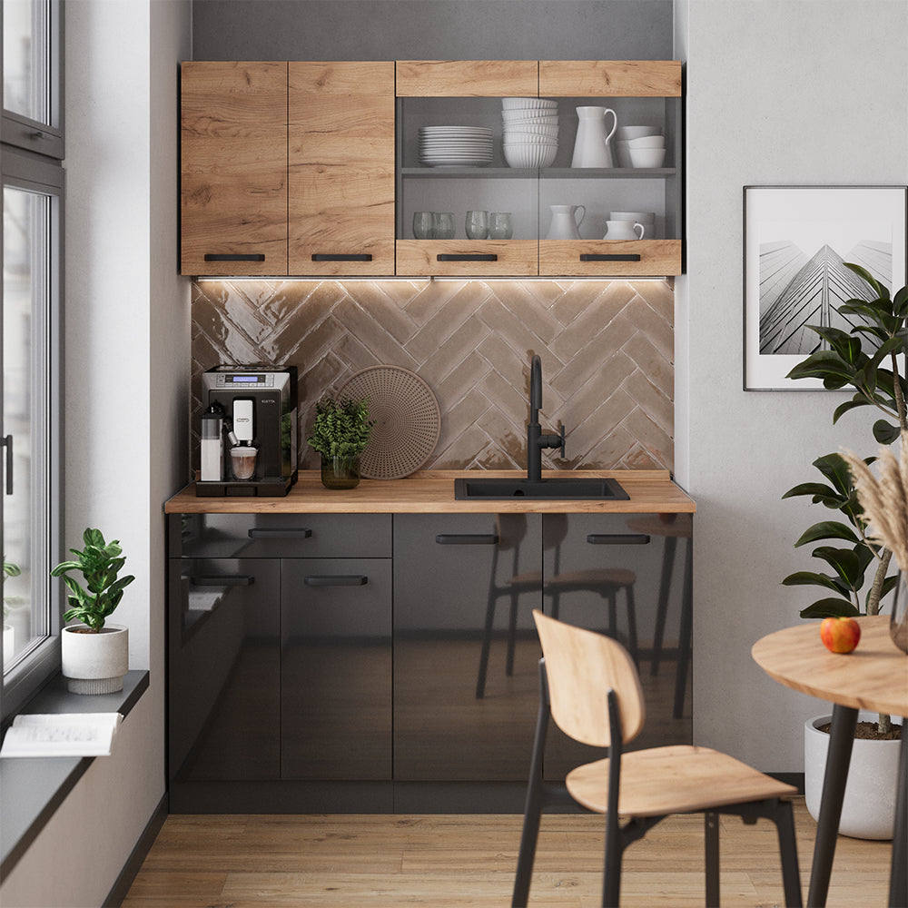 Vicco Cucina monoblocco Quercia dorata/antracite 140 cm mobili bicolore, PT Rovere