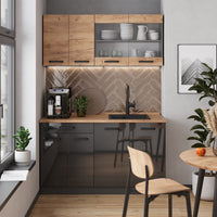 Vicco Cucina monoblocco Quercia dorata/antracite 140 cm mobili bicolore, PT Rovere