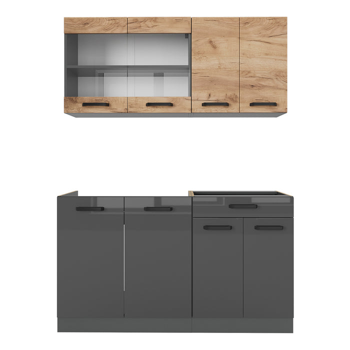 Vicco Cucina monoblocco Quercia dorata/antracite 140 cm mobili bicolore, PT Rovere