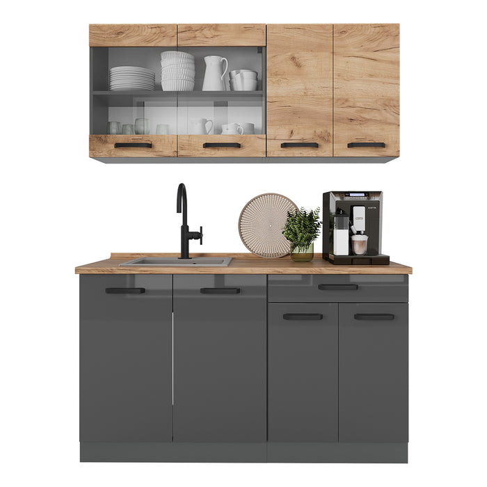 Vicco Cucina monoblocco Quercia dorata/antracite 140 cm mobili bicolore, PT Rovere