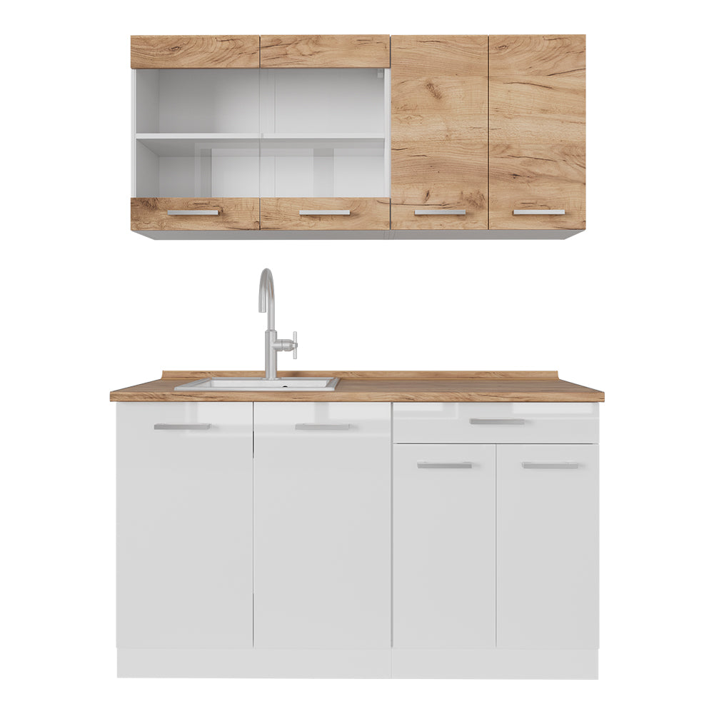 Vicco Cucina monoblocco Quercia dorata/bianco 140 cm mobili bicolore, PT Rovere