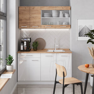 Vicco Cucina monoblocco Quercia dorata/bianco 140 cm mobili bicolore, PT Rovere