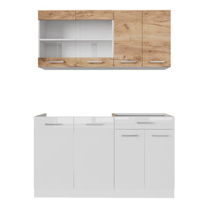 Vicco Cucina monoblocco Quercia dorata/bianco 140 cm mobili bicolore, PT Rovere