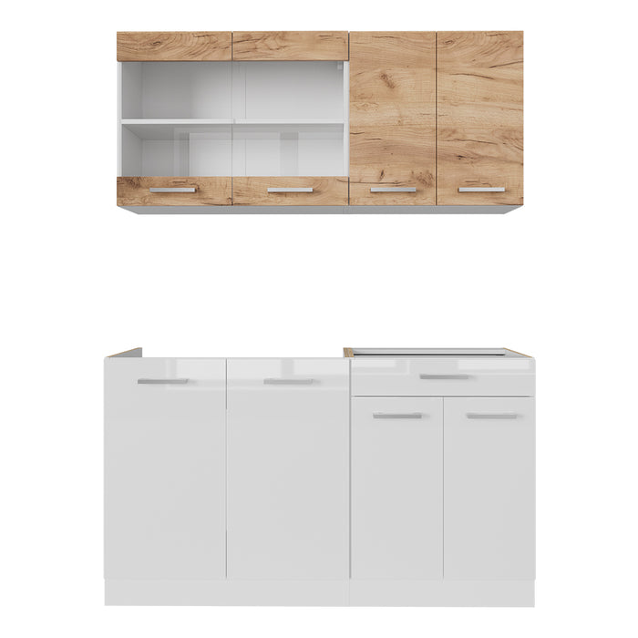 Vicco Cucina monoblocco Quercia dorata/bianco 140 cm mobili bicolore, PT Rovere