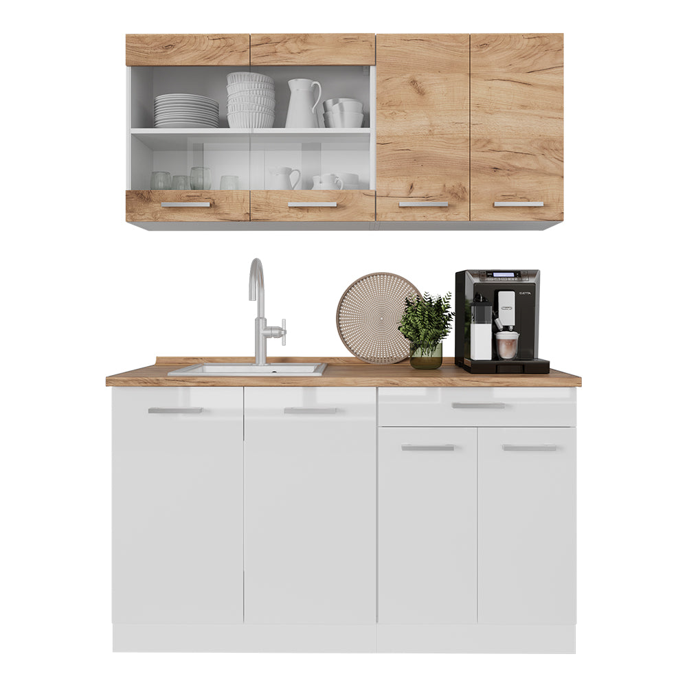 Vicco Cucina monoblocco Quercia dorata/bianco 140 cm mobili bicolore, PT Rovere
