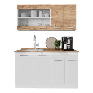 Vicco Cucina monoblocco Quercia dorata/bianco 140 cm mobili bicolore, PT Rovere