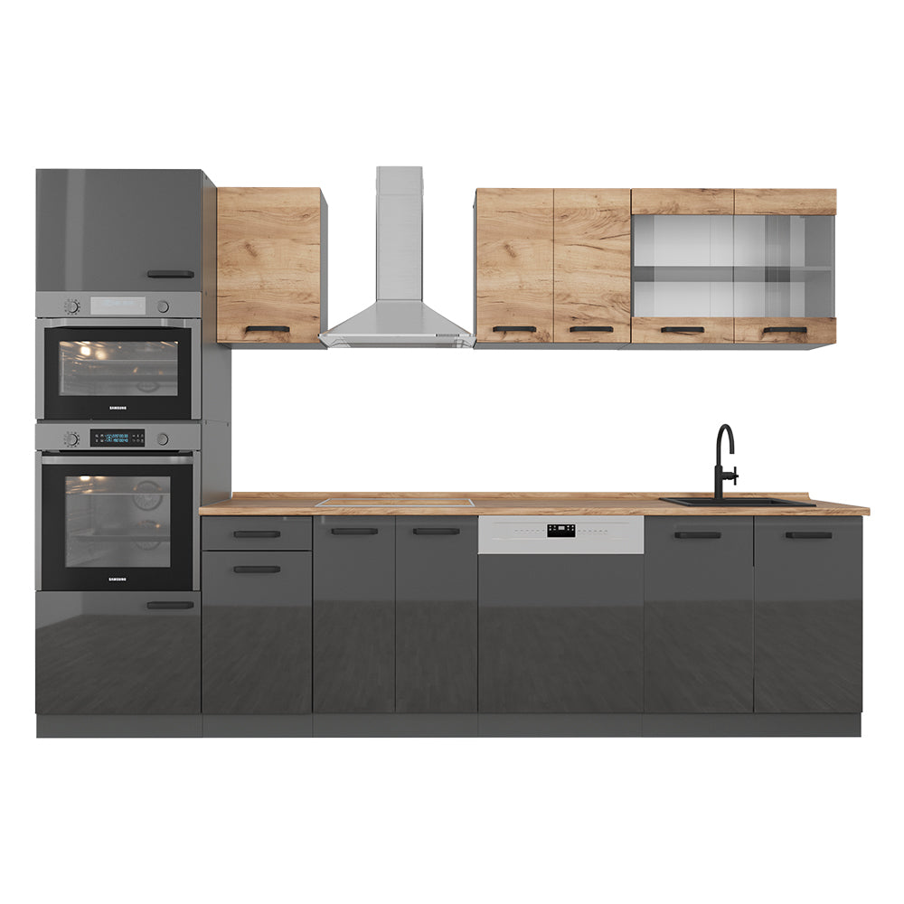 Vicco Cucina componibile Quercia dorata/antracite 300 cm mobili bicolore, PT Rovere