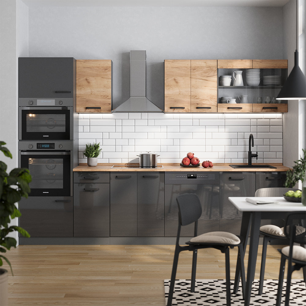 Vicco Cucina componibile Quercia dorata/antracite 300 cm mobili bicolore, PT Rovere