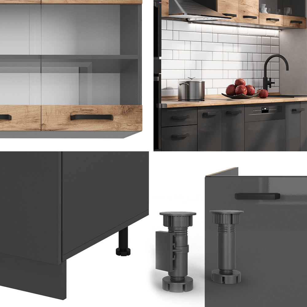 Vicco Cucina componibile Quercia dorata/antracite 300 cm mobili bicolore, PT Rovere