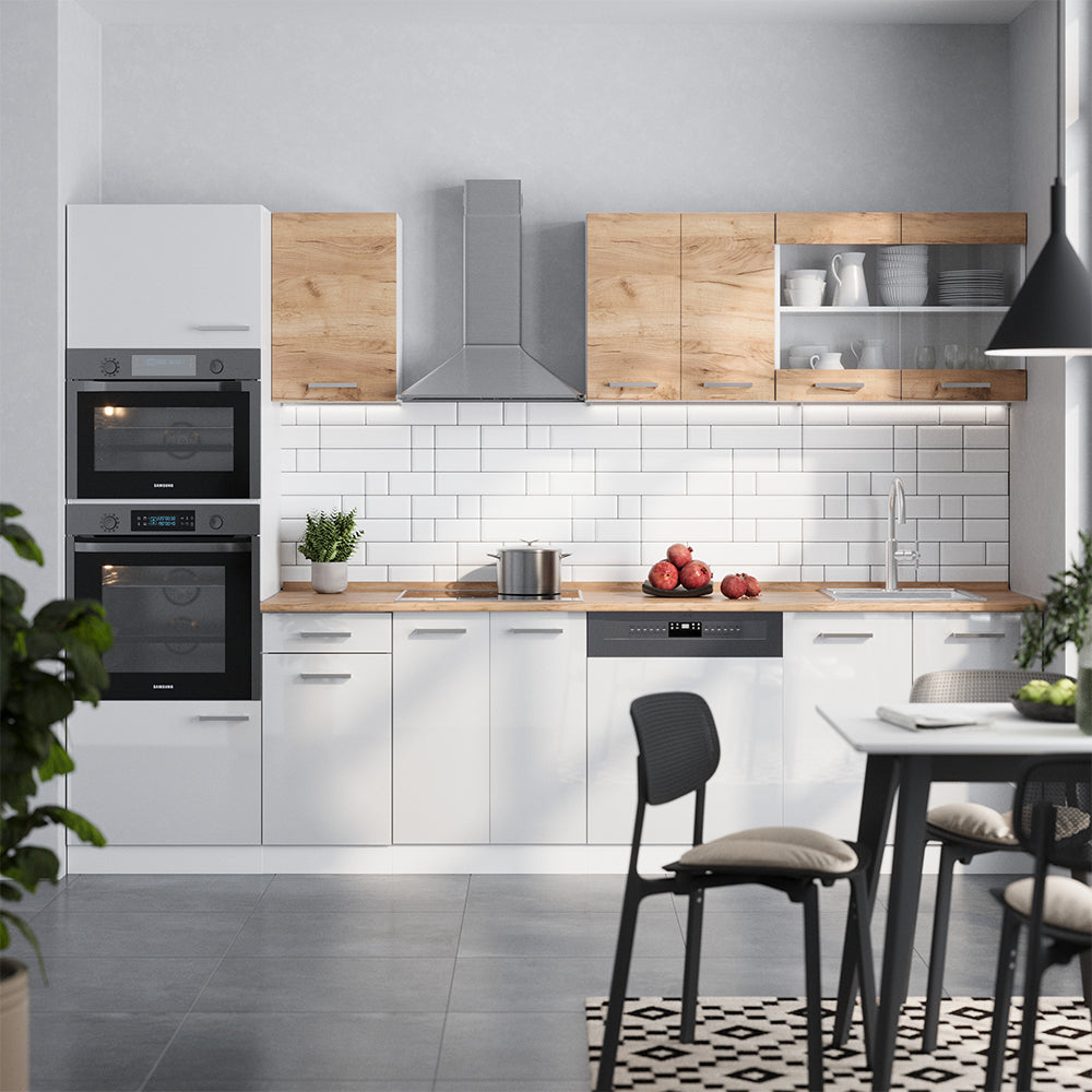 Vicco Cucina componibile Quercia dorata/bianco 300 cm mobili bicolore, PT Rovere