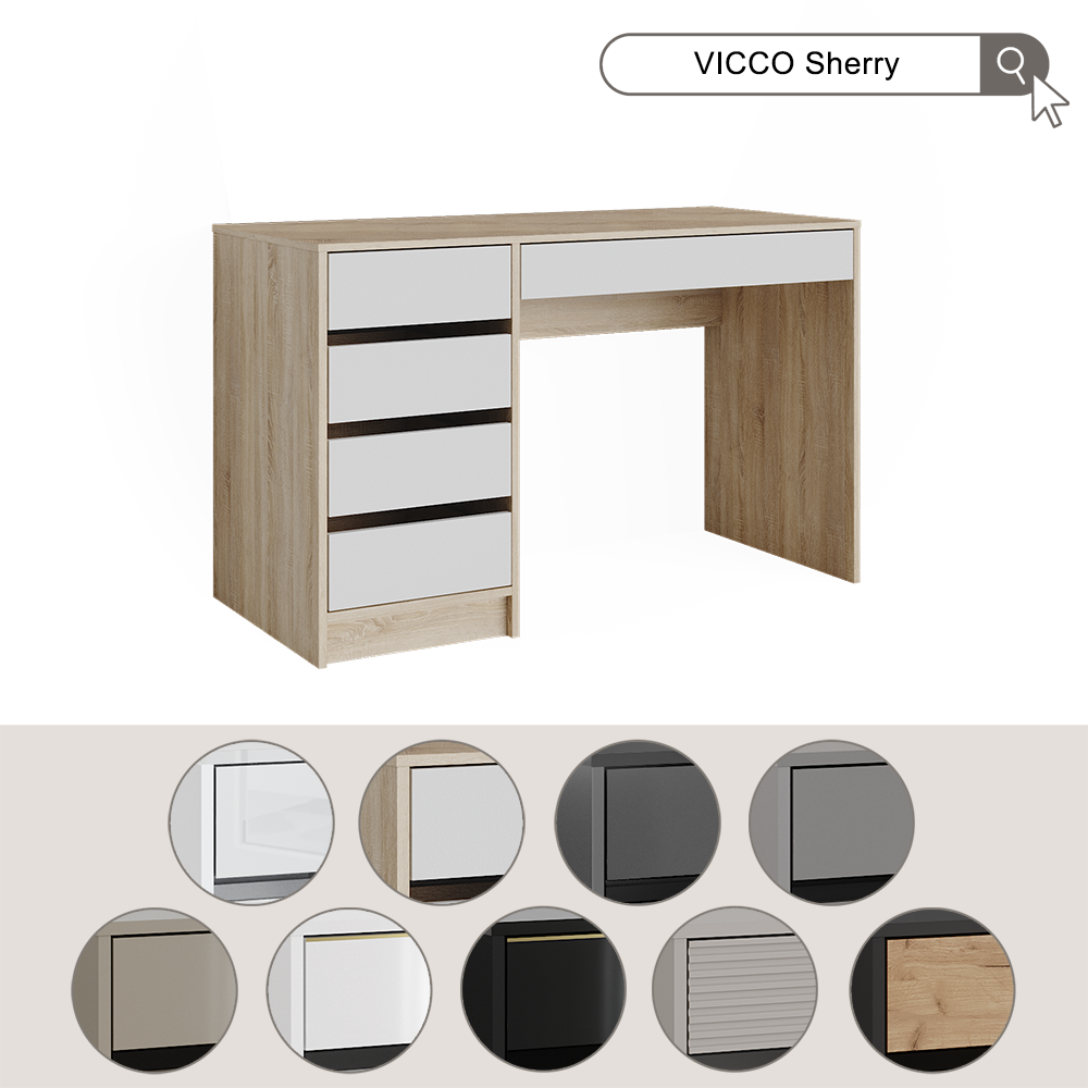 Vicco Scrivania Antracite/quercia dorata 55 x 120 cm con cassetti