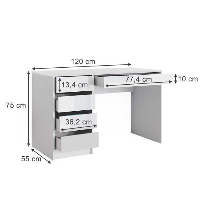 Vicco Scrivania Bianco 55 x 120 cm con cassetti