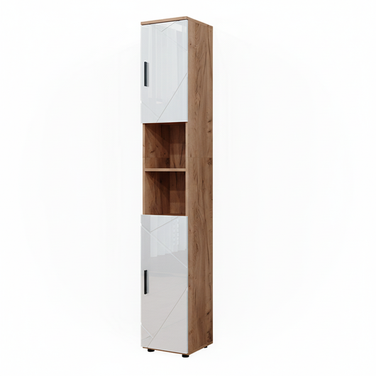 Vicco Armadio per il bagno Bianco lucido/oro power oak 30 x 192 cm con ante e vani a giorno