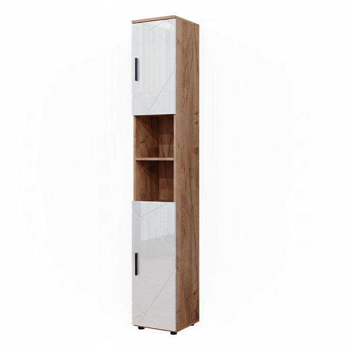 Vicco Armadio per il bagno Bianco lucido/oro power oak 30 x 192 cm con ante e vani a giorno