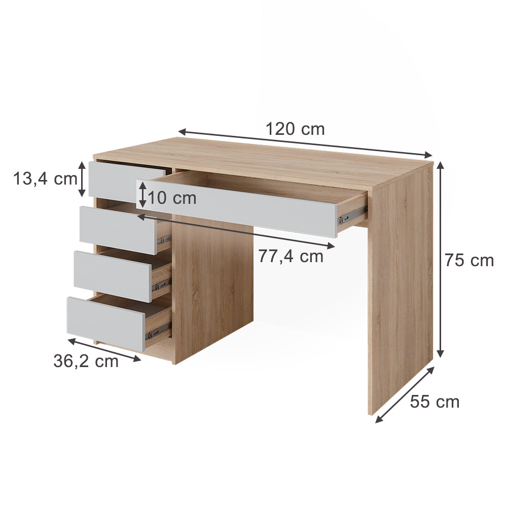 Vicco Scrivania Sonoma/Bianco 55 x 120 cm con cassetti