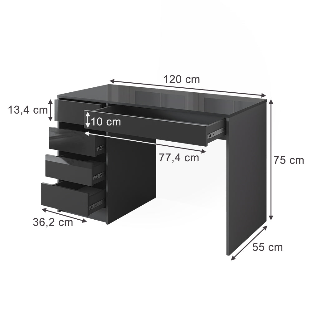 Vicco Scrivania Antracite lucido 55 x 120 cm con cassetti
