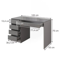 Vicco Scrivania Grigio lucido 55 x 120 cm con cassetti