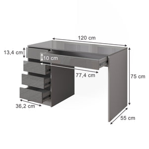 Vicco Scrivania Grigio lucido 55 x 120 cm con cassetti