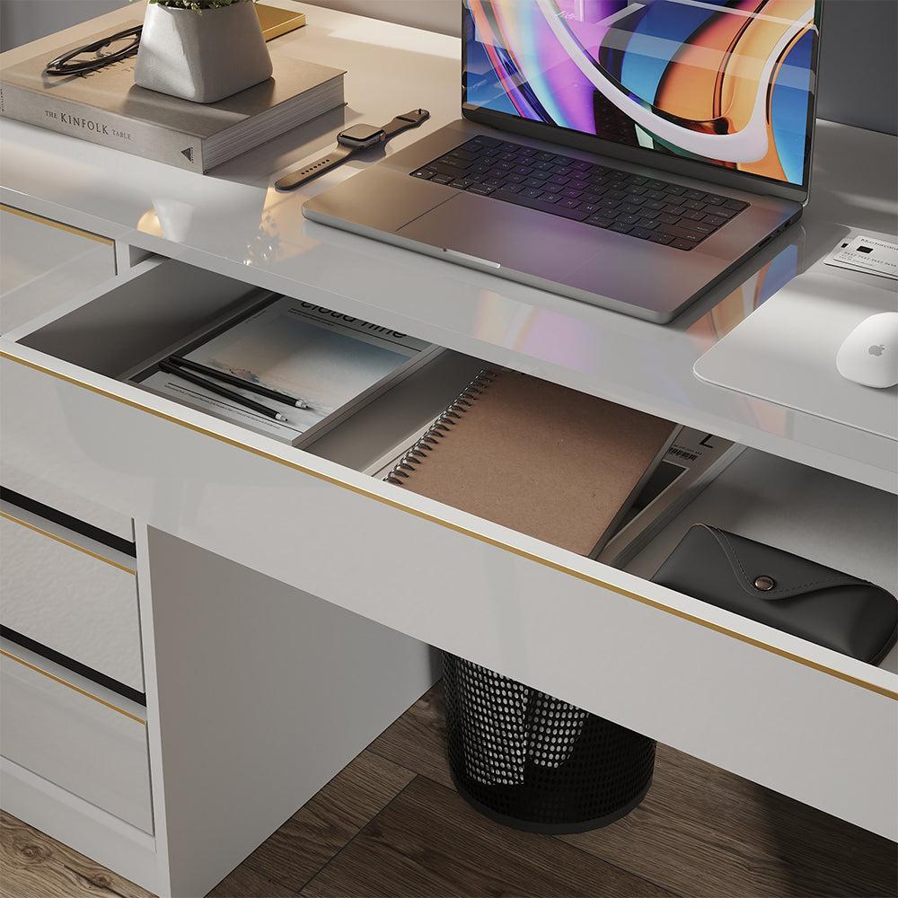 Vicco Scrivania Bianco lucido 55 x 120 cm con cassetti