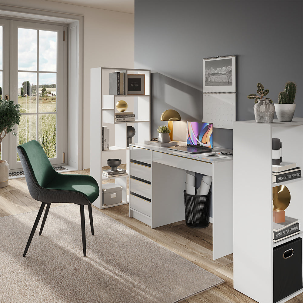 Vicco Scrivania Bianco lucido 55 x 120 cm con cassetti