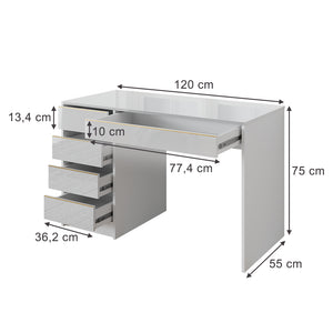 Vicco Scrivania Bianco lucido 55 x 120 cm con cassetti