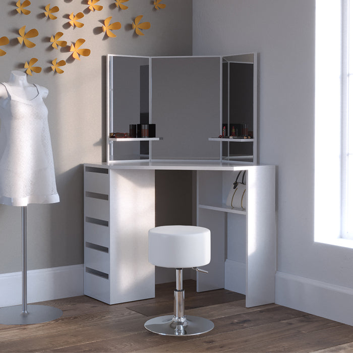 Vicco Tavolo da trucco ad angolo Bianco 110 cm con sgabello