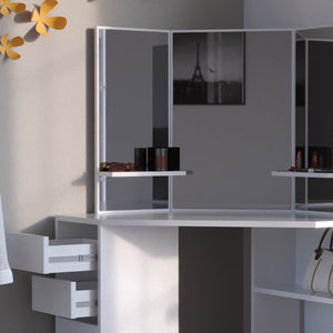 Vicco Tavolo da trucco ad angolo Bianco 110 cm con sgabello