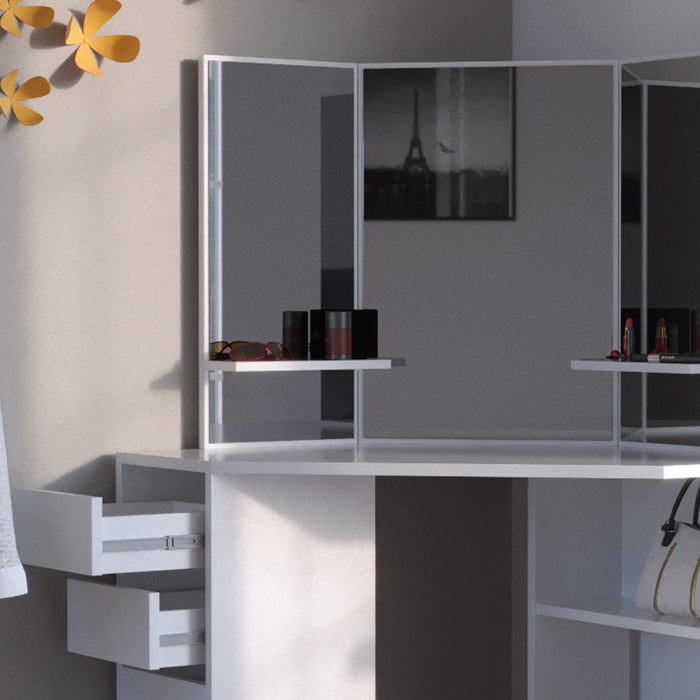 Vicco Tavolo da trucco ad angolo Bianco 110 cm con sgabello