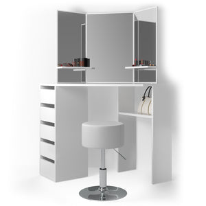 Vicco Tavolo da trucco ad angolo Bianco 110 cm con sgabello