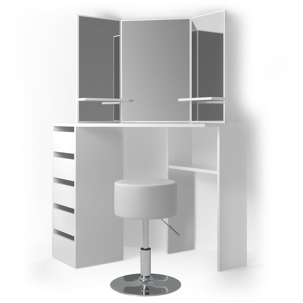 Vicco Tavolo da trucco ad angolo Bianco 110 cm con sgabello