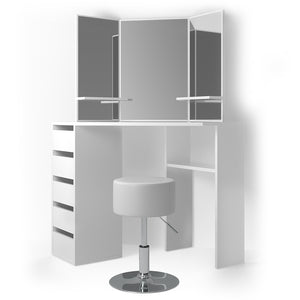 Vicco Tavolo da trucco ad angolo Bianco 110 cm con sgabello