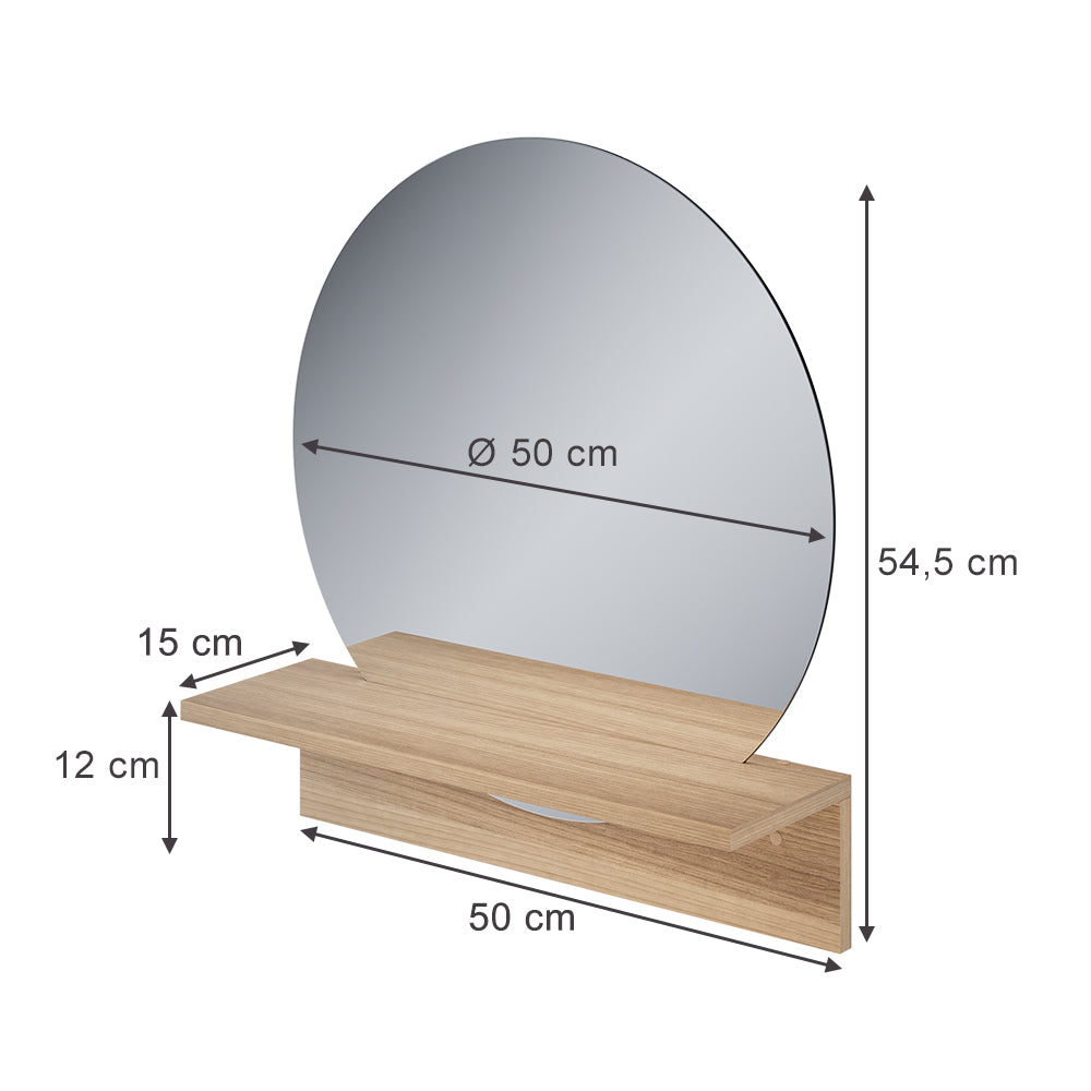 Vicco Specchio bagno Quercia dorata 50 x 54.5 cm con ripiano